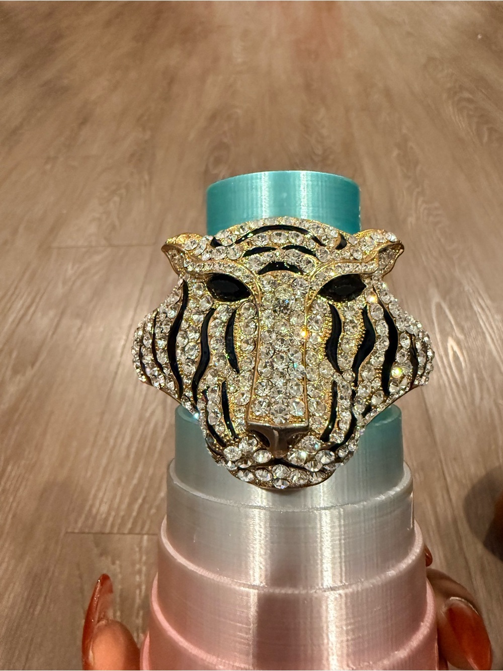 Crystal Tiger Head Statement cuff clamper bracelet Gold & Black